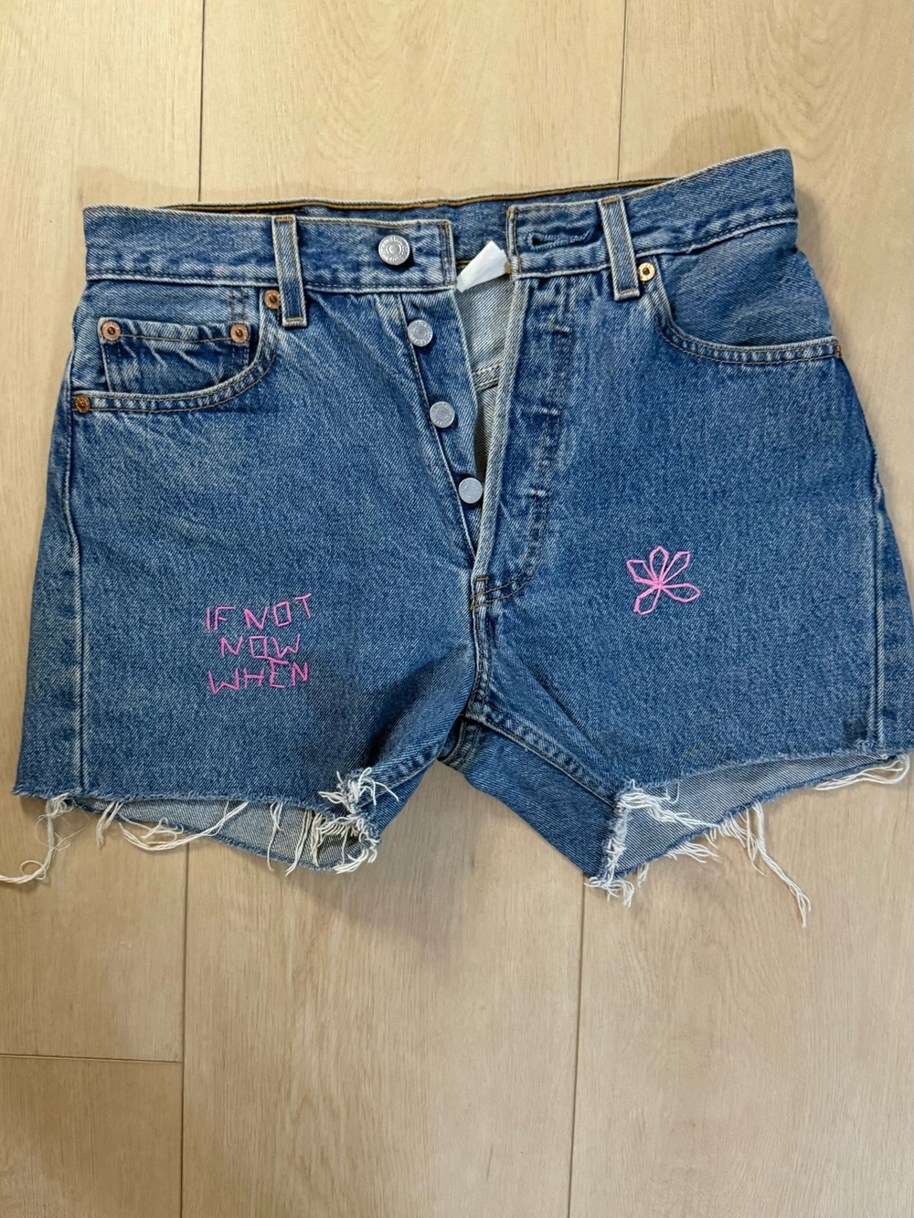 Levi’s Denim Cutoff Shorts with Pink Embroidery